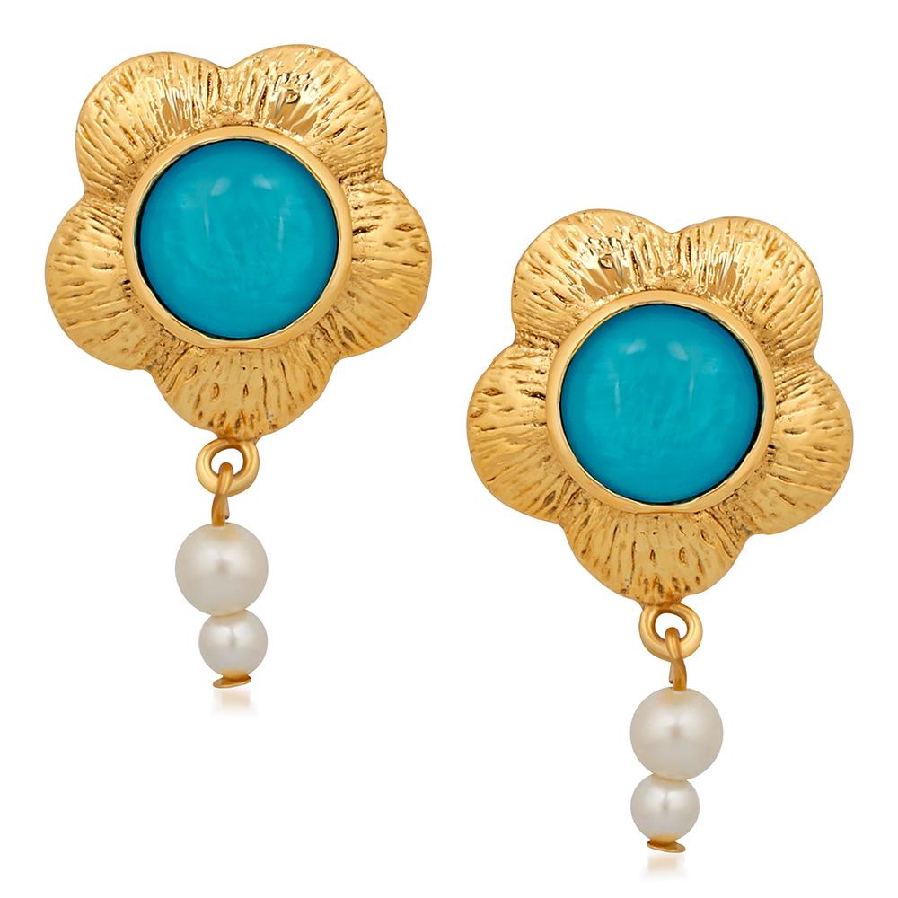 Mahi Gold Plated Floral Designer Dangler earrings with Crystal stones for girls and women