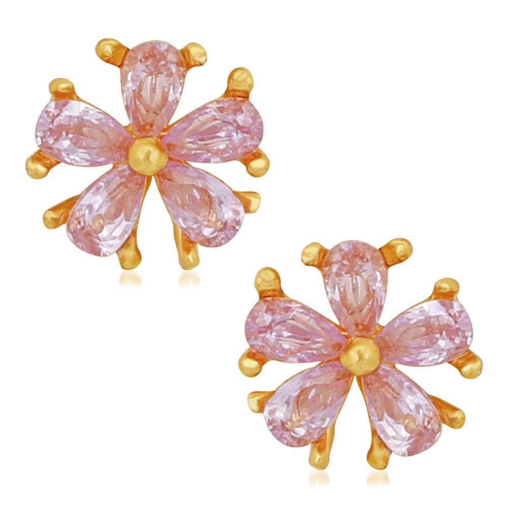 Mahi Gold Plated Floral Love Designer Stud Earrings With Cubic Zicronia