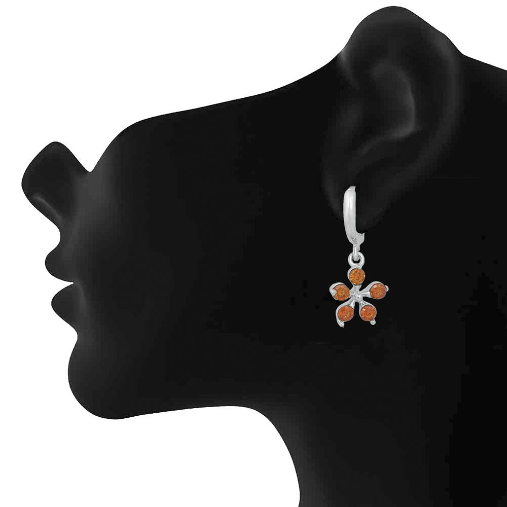 Mahi Rhodium Plated Floral Love Pretty Dangler Earrings With Cubic Zicronia