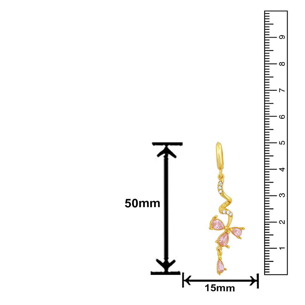 Mahi Gold Plated Pink Floral Love Beautiful Long Dangler Earrings