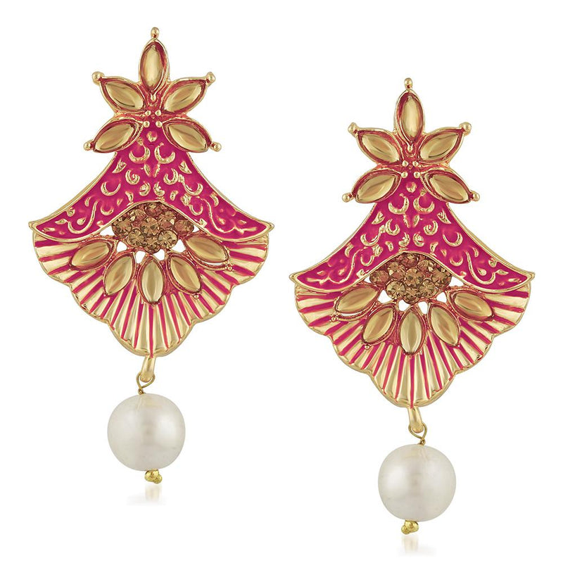 Mahi Meenakari Work Floral Dangler Earrings with Crystal and Artificial Pearl for Womens (ER1109673G)