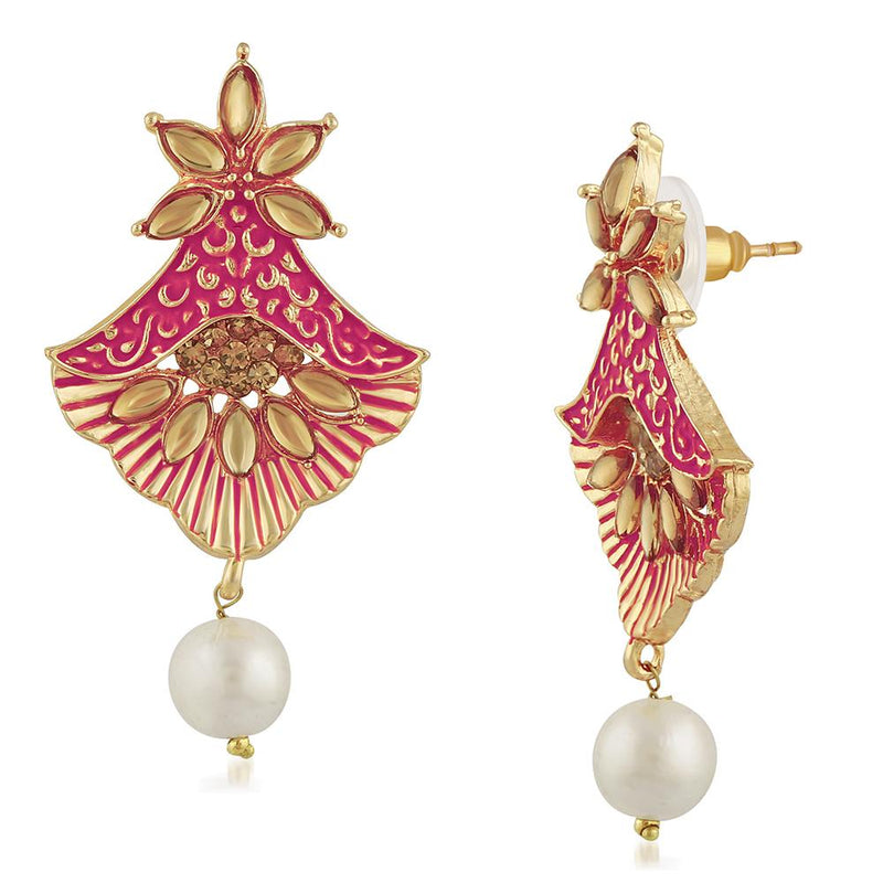 Mahi Meenakari Work Floral Dangler Earrings with Crystal and Artificial Pearl for Womens (ER1109673G)