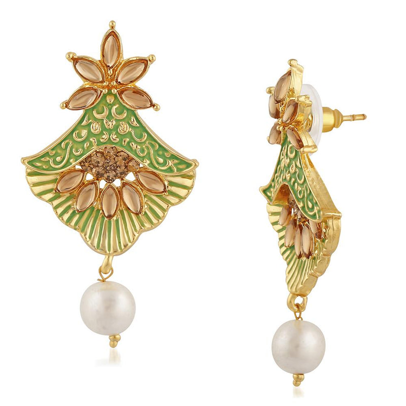 Mahi Meenakari Work Floral Dangler Earrings with Crystal and Artificial Pearl for Womens (ER1109674G)