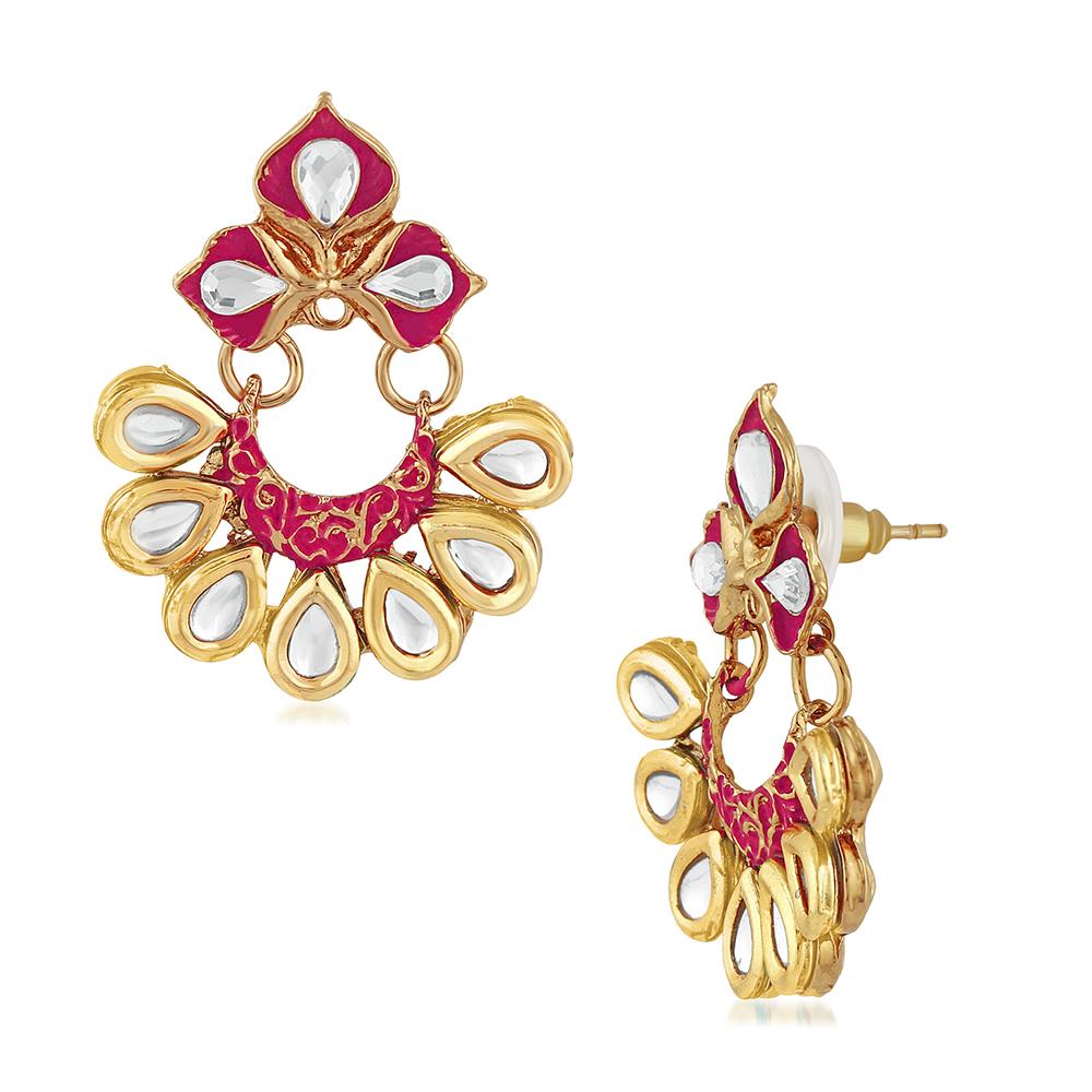 Mahi Traditional Floral Chandbali Kundan and Red Meenakariwork Earrings for Women (ER1109679G)