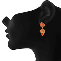 Mahi Meenakari Work Orange Artificial Bead Floral Jhumka Drop Earrings for Women (ER1109694G)