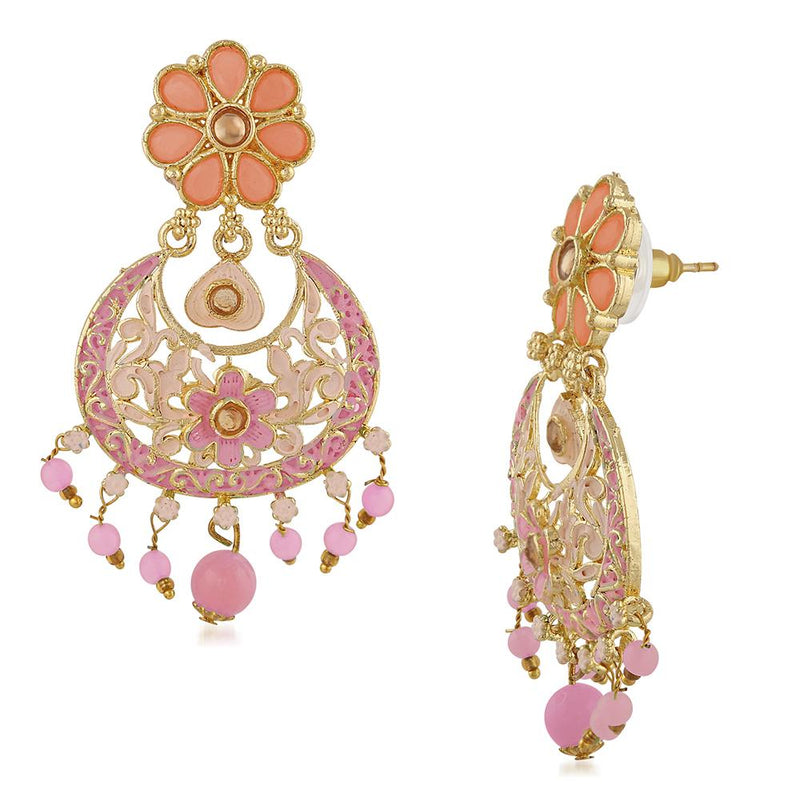 Mahi Meenakari Work Artificial Bead and Crystals Floral Dangle Drop Earrings for Women (ER1109698G)