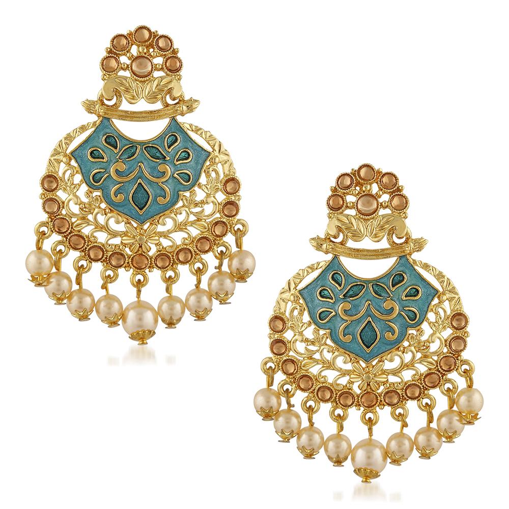 Mahi Traditional Dangler Earrings with Artifical Pearl Green Meenakariwork for Women (ER1109703G)