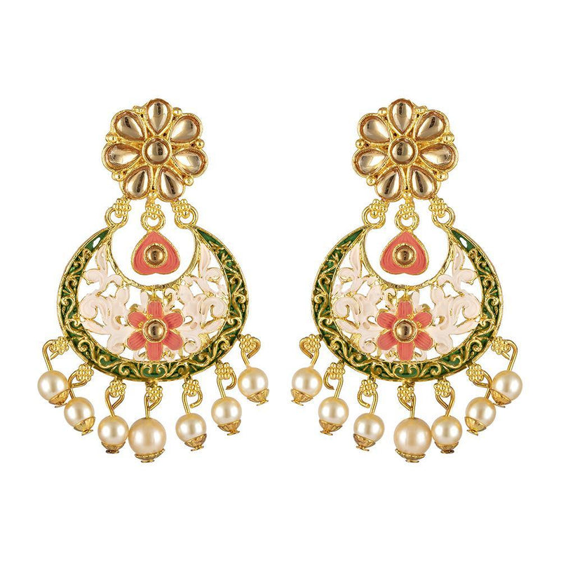 Mahi Meenakari Work Floral Chandbali Dangler earrings for Women (ER1109707G)