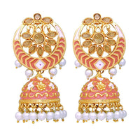 Mahi Carrot Pink Meenakari Work Enamelled Artificial Pearl Jhumki Earrings for Women (ER1109709GCrt)