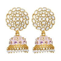 Mahi Purple Meenakari Work Enamelled Kundan and Artificial Pearl Jhumki Earrings for Women (ER1109712GPur)