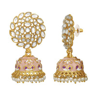 Mahi Pink Meenakari Work Enamelled Kundan and Artificial Pearl Jhumki Earrings for Women (ER1109713GPin)