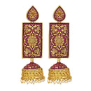 Mahi Maroon Meenakari Work Enamelled Rectangular Dangle Jhumka Earrings with Artificial Pearl for Women (ER1109714GMrn)