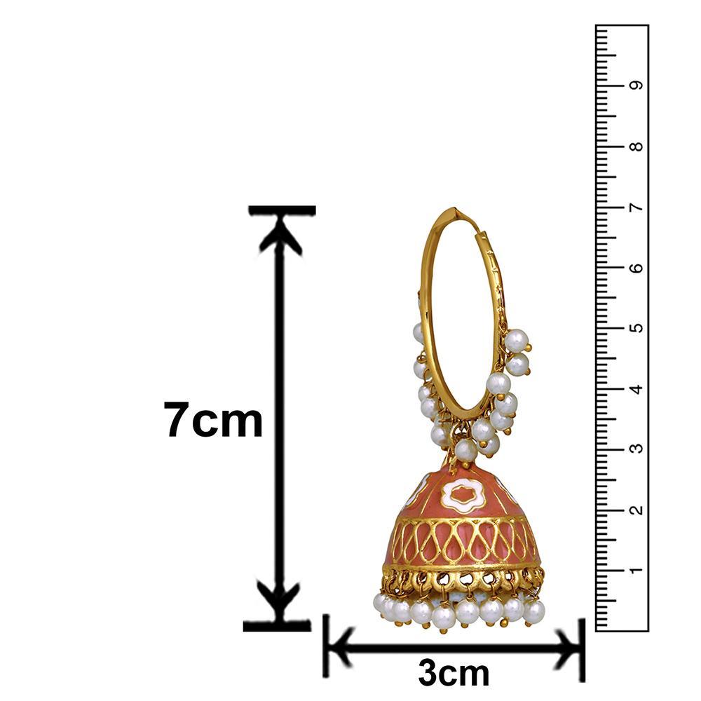 Mahi Orange Meenakari Work Enamelled Artificial Pearl Bali Jhumki Earrings for Women (ER1109718GOrg)