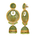 Mahi Green Meenakari Work Enamelled Artificial Pearl Dangle Jhumka Earrings for Women (ER1109719GGre)