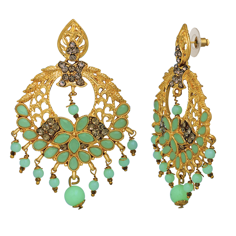 Mahi Green Crystals Floral Dangler Earrings for Women (ER1109720G)