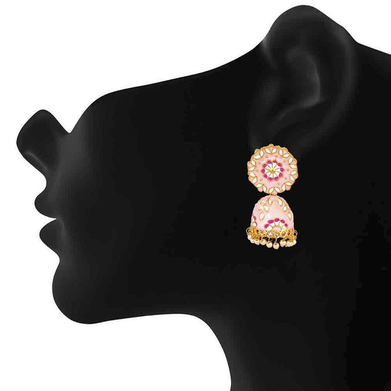 Mahi Purple Classic Meenakari Enamelled Artificial Pearl Jhumka Earrings for Women (ER1109731GPur)