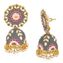 Mahi Grey Classic Meenakari Enamelled Artificial Pearl Jhumka Earrings for Women (ER1109732GGry)