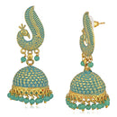 Mahi Gold Tone Blue Meenakari work Blooming Peacock Shaped Jhumki Earrings with Artificial Pearl for Women (ER1109735GBlu)