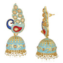 Mahi Traditional Ethnic Blue Meena Peacock Dangle Jumka Earrings with Pearl For Women (ER1109747GBlu)