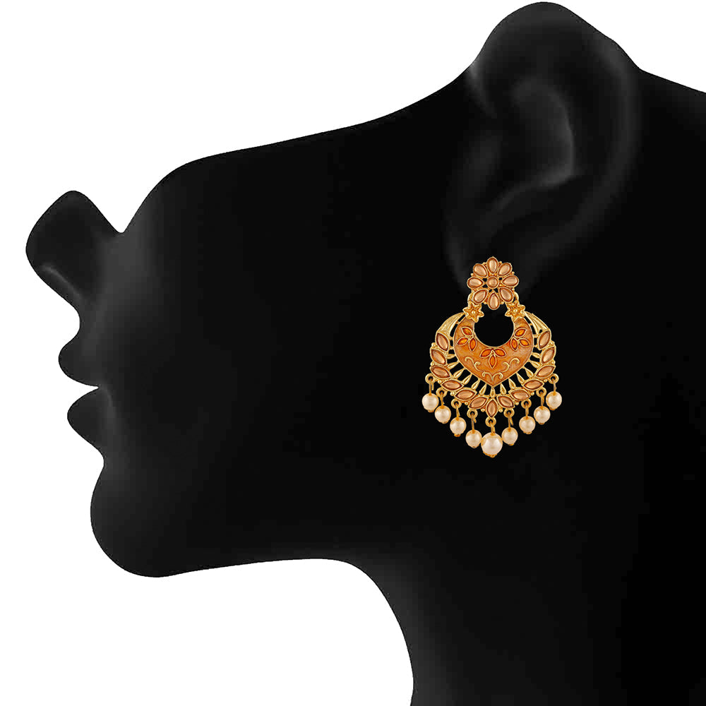 Mahi Traditional Dangler Earrings with Artifical Pearl Meenakariwork for Women (ER1109749GOrg)