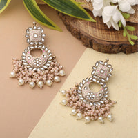 Mahi Light Pink Meenakari Work Floral Chandbali Traditional Dangler Earrings with Crystals and Beads for Women (ER11098133GLPin)