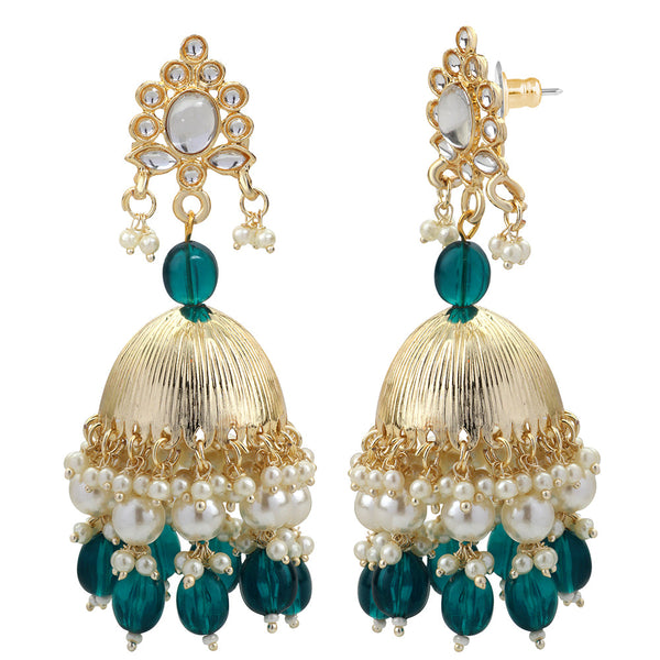 Mahi Gold Plated Green and White Artificial Pearls Traditiol Indian Jhumka Earring for Women (ER1109813GGre)