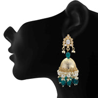 Mahi Gold Plated Green and White Artificial Pearls Traditiol Indian Jhumka Earring for Women (ER1109813GGre)