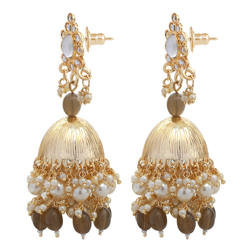 Mahi Gold Plated Brown and White Artificial Pearls Traditiol Indian Jhumka Earring for Women (ER1109814GBro)