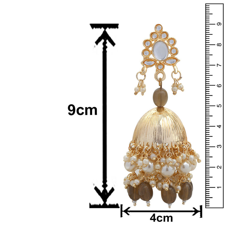 Mahi Gold Plated Brown and White Artificial Pearls Traditiol Indian Jhumka Earring for Women (ER1109814GBro)