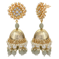 Mahi Gold Plated Light Grey and White Artificial Pearls Indian Traditiol Jhumka Earring for Women (ER1109816GLGry)