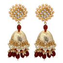 Mahi Gold Plated Maroon and White Artificial Pearls Indian Traditiol Ethnic Jhumka Earring for Women (ER1109817GMar)