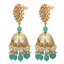 Mahi Gold Plated Aqua Blue and White Artificial Pearls Indian Traditiol Ethnic Jhumka Earring for Women (ER1109818GABlu)