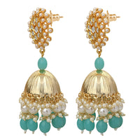 Mahi Gold Plated Aqua Blue and White Artificial Pearls Indian Traditiol Ethnic Jhumka Earring for Women (ER1109818GABlu)