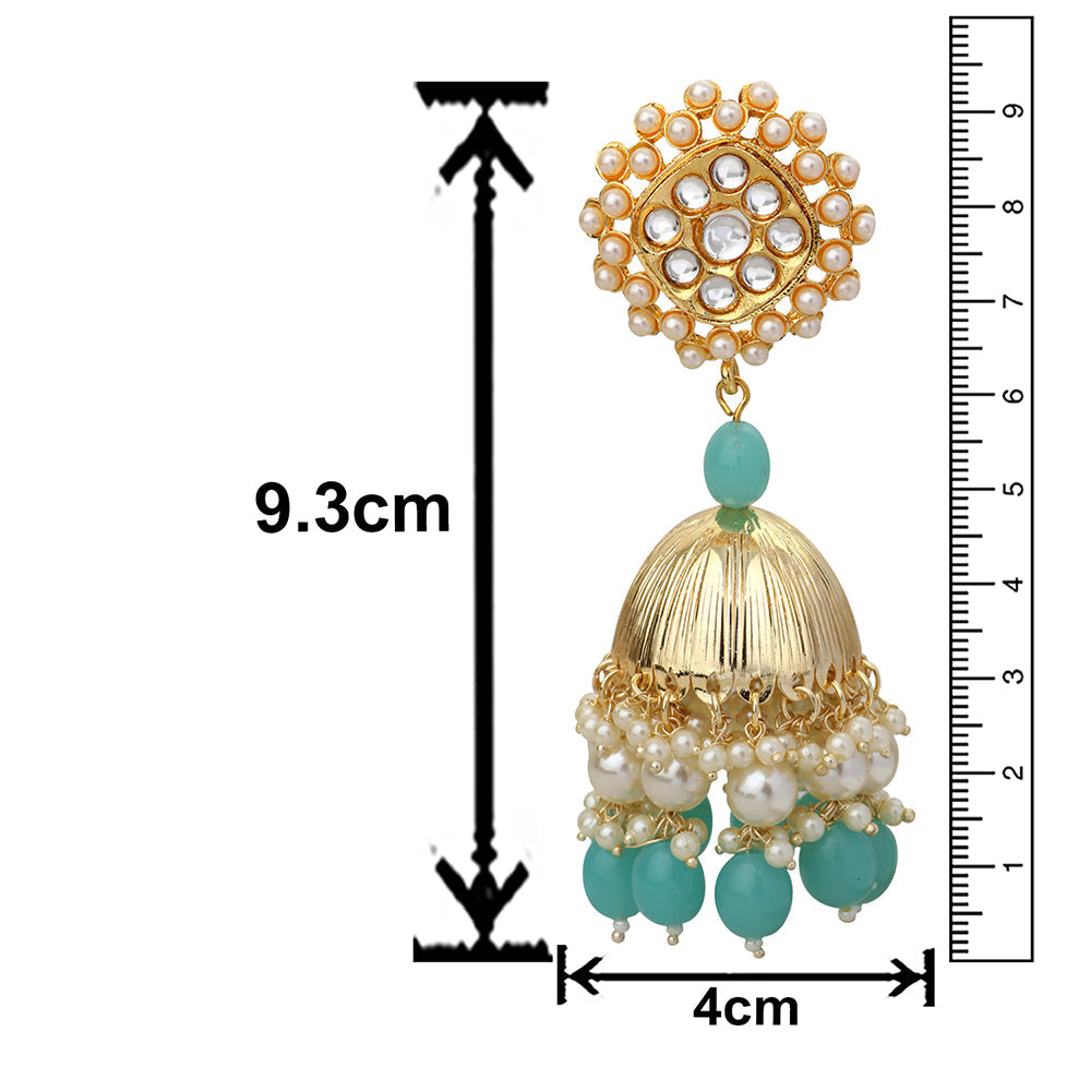 Mahi Gold Plated Aqua Blue and White Artificial Pearls Indian Traditiol Ethnic Jhumka Earring for Women (ER1109818GABlu)