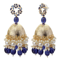 Mahi Beautifully Dark Blue Emelled Pearl Drop Ethnic Floral Jhumka Earring for Women (ER1109820GDBlu)