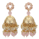 Mahi Beautifully Light Pink Emelled Pearl Drop Ethnic Floral Jhumka Earring for Women (ER1109821GLPin)