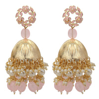 Mahi Beautifully Light Pink Emelled Pearl Drop Ethnic Floral Jhumka Earring for Women (ER1109821GLPin)