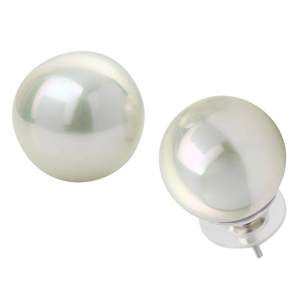 Mahi Rhodium Plated Classic White Artificial Pearl Stud Earrings for Women (ER1109822RWhi_08mm)