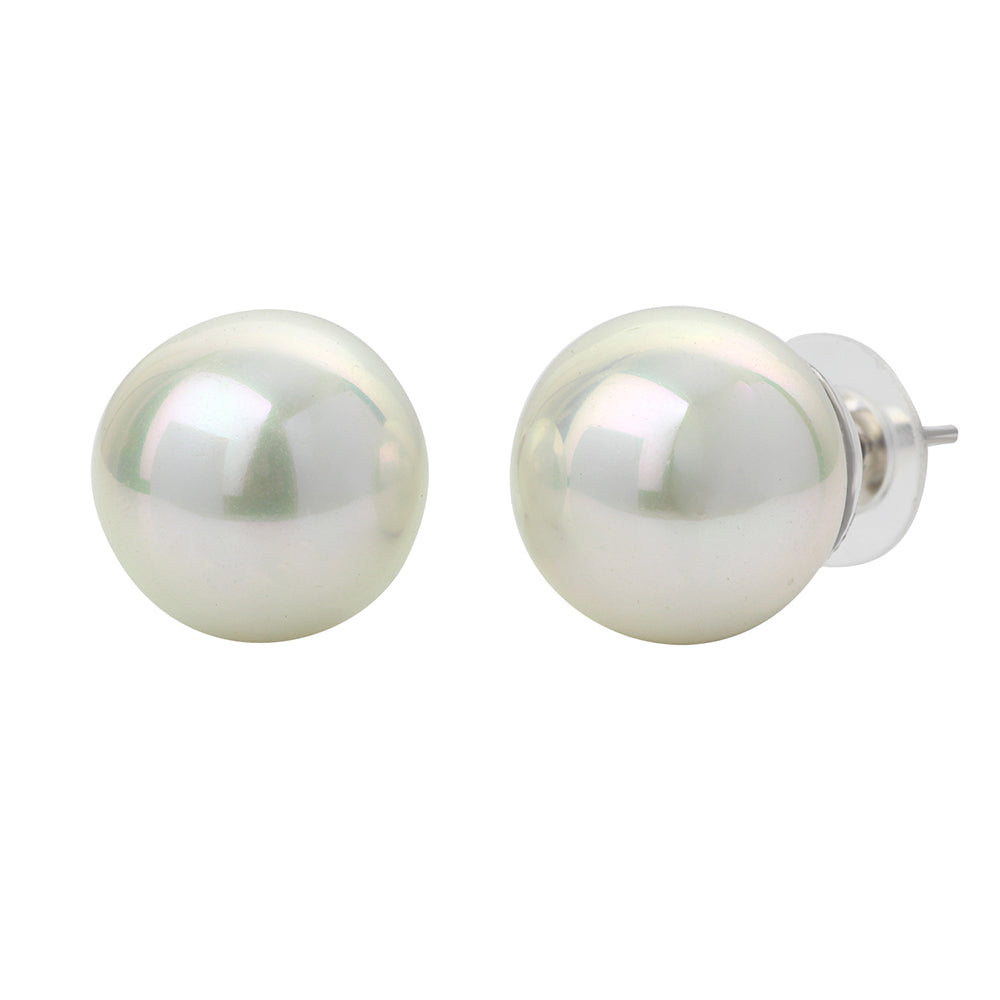 Mahi Rhodium Plated Classic White Artificial Pearl Stud Earrings for Women (ER1109822RWhi_14mm)