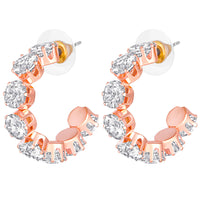 Mahi Rose Gold Plated Shiny Cubic Zirconia Studed Half Bali Hoop Earrings for Women (ER1109823ZWhi)