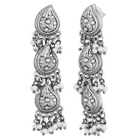 Mahi Silver Oxidised Finish Peacock Theme Dangle and Drop Traditiol Indian Earrings for Women (ER1109827R)