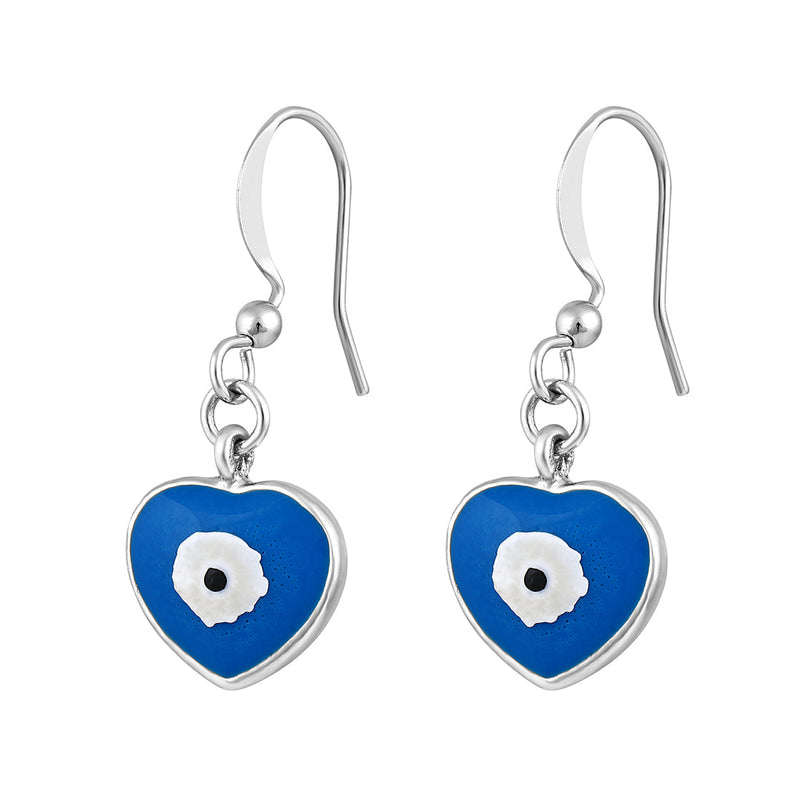 Mahi Silver Toned Meenakari Work Enamelled Evil Eye and Heart Dangle Earrings for Women (ER1109834RBlu)