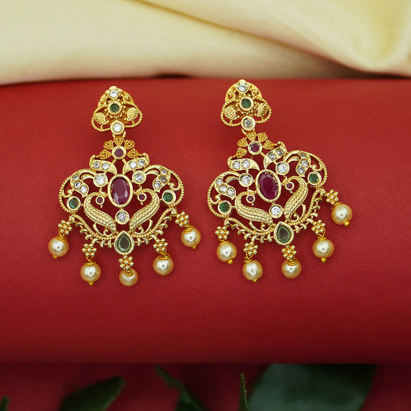 Diksha Collection Gold Plated Pota Stone Dangler Earrings