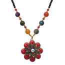 Beadside Red Beads Gold Plated Stone Floral Nacklace - 1105930