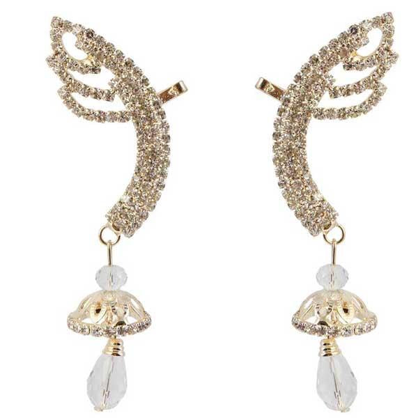 Tip Top Fashions White Austrian Stone Gold Plated Ear Cuff - 1303003