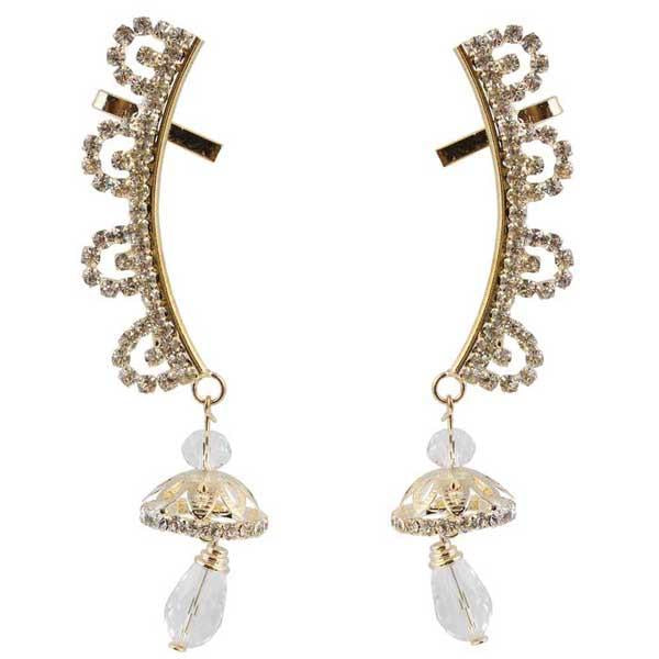 Tip Top Fashions White Austrian Stone Gold Plated Ear Cuff - 1303005