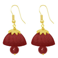 The99Jewel Red Pearl Drop Gold Plated Thread Jhumki