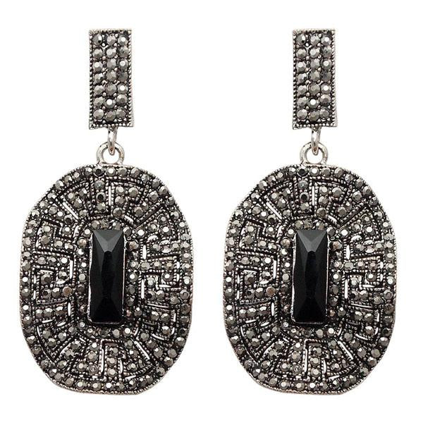 Jeweljunk Black Marcasite Stone Oxidised Dangler Earring - 1307739A