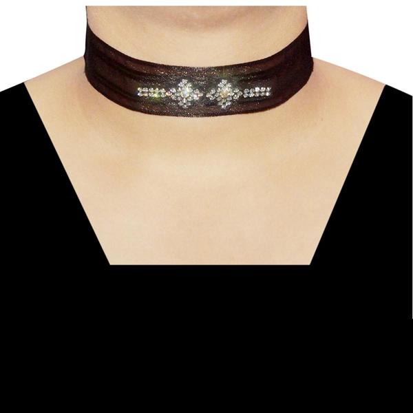 Jeweljunk Black Lace Stone Adjustable Choker Necklace - 1108627