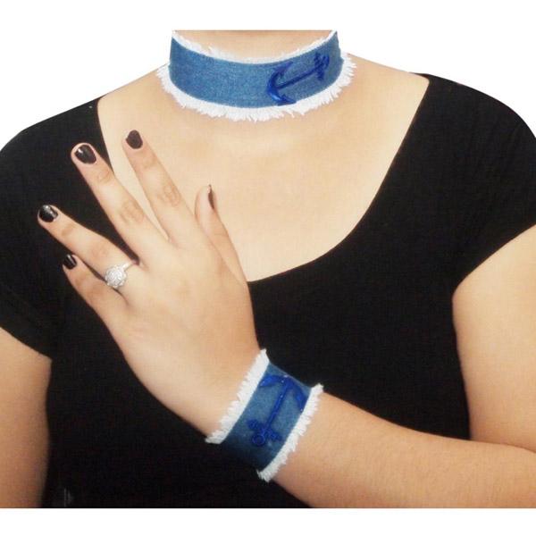 Jeweljunk Denim Choker Necklace With Bracelet - 1108604